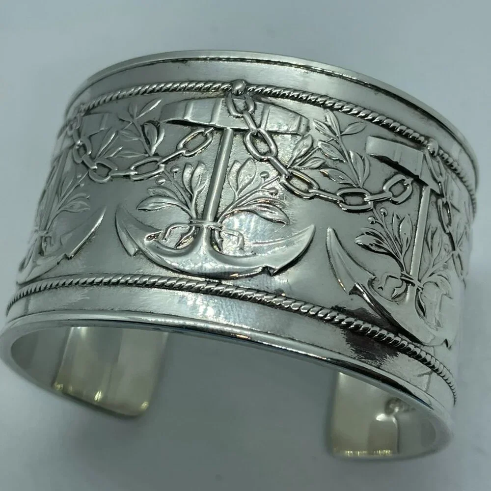 Vintage Tiffany & Co. Makers Anchor Motif Cuff Bracelet Sterling Silver 6.25" - Picture 3 of 16